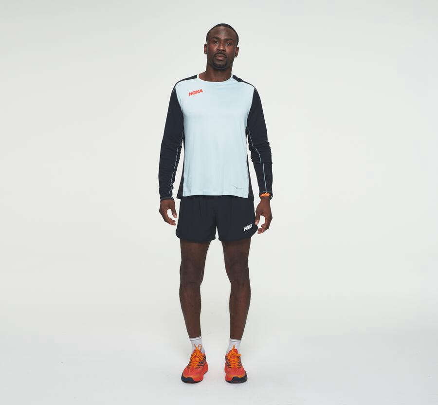 Hoka One One Top Herre - Performance Lang Sleeve - Blå/Sort - 084953DNU